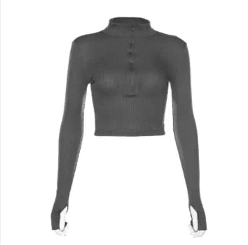 Chic Cropped Long Sleeve Hoodie for Women-Grey-2