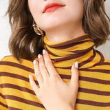 Warm Striped Turtleneck Sweater-Yellow coffee-7