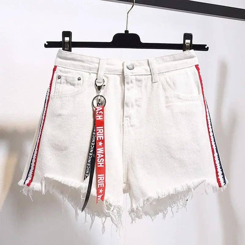 High waist denim shorts female summer dress fat mm loose 200-White-13