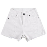 High Waist Ripped Denim Shorts-White-33