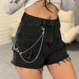 High-waisted jeans chain wide-leg raw shorts-2