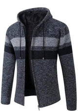 Hooded Color-Block Knitted Jacket-dark gray-4