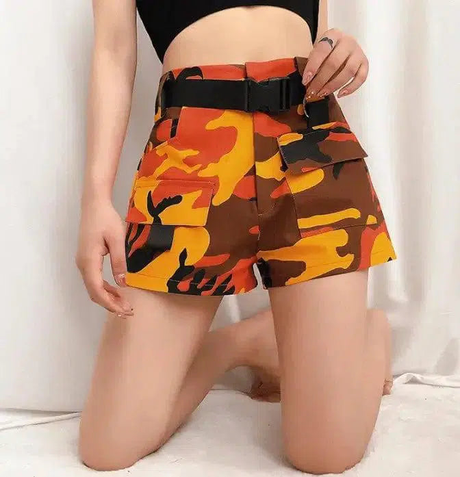 Ins summer tooling camouflage shorts women's thin section-3