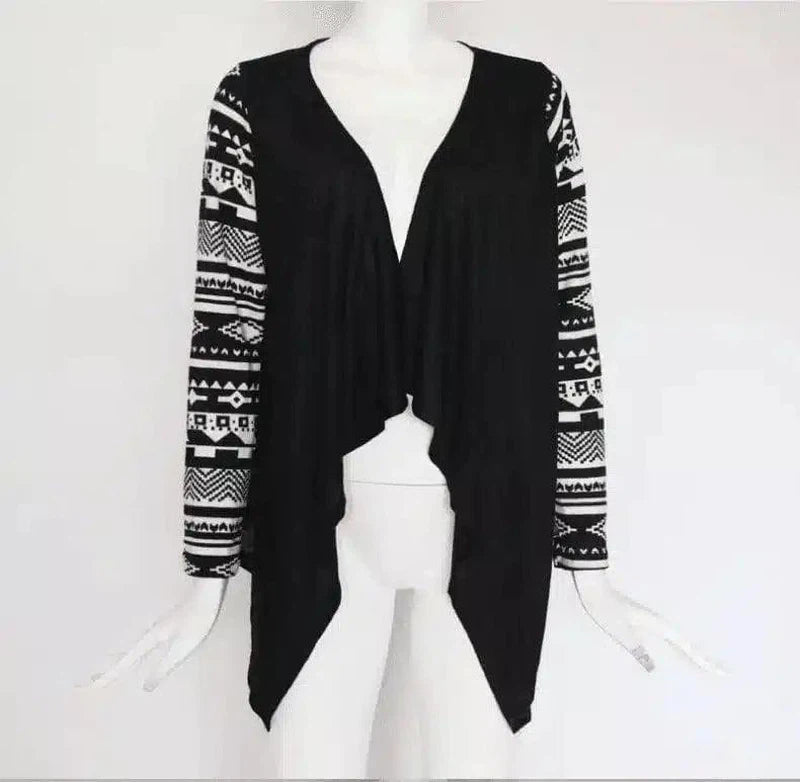 Boho Chic Long Cardigan with Embroidery-Black-2