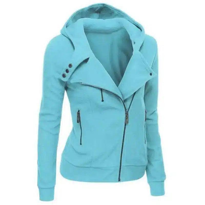 Women's Zip-Up Hooded Jacket with Pockets-Sky Blue-7