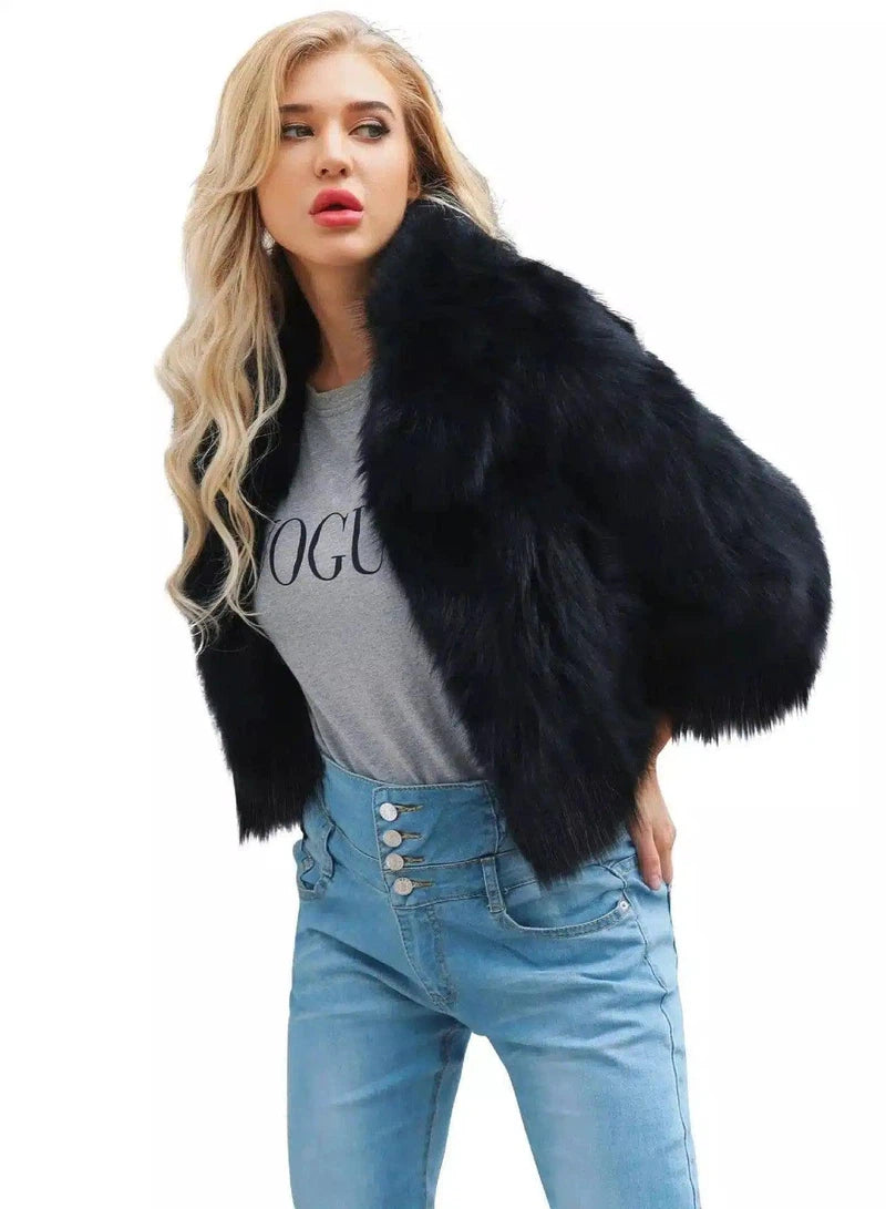 LOVEMI - Lovemi - Lapel fox fur grass short coat faux fur long hair