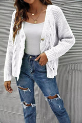 Women's Knit Cardigan Sweater Button-Up-White-2