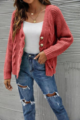 Women's Knit Cardigan Sweater Button-Up-Red-6