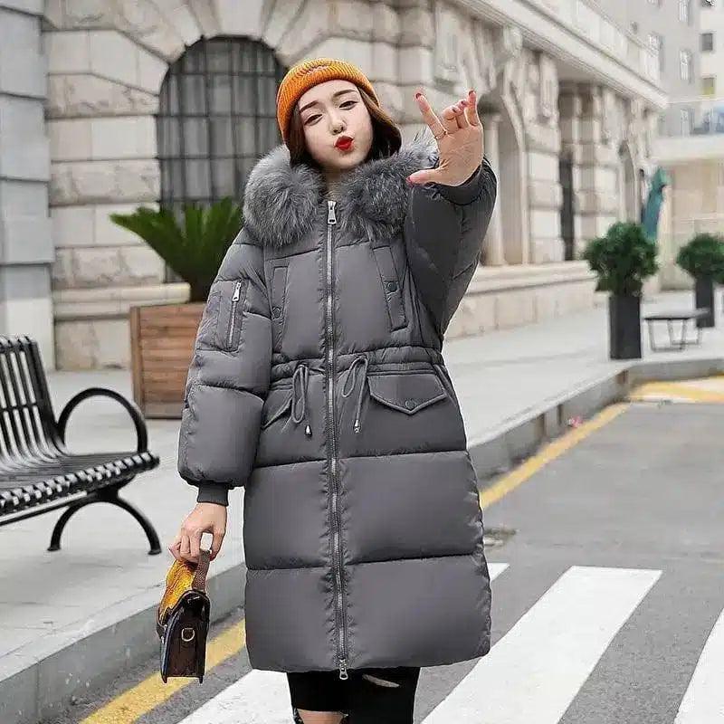 Double Breasted Puffer Coat for Women-Grey-3