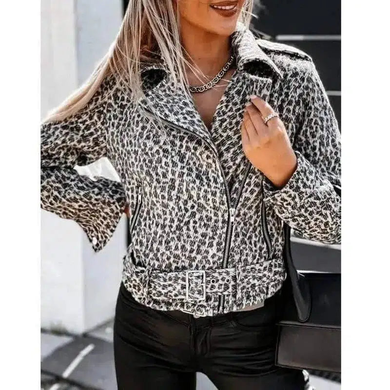 LOVEMI - Lovemi - Leopard Print Long Sleeve Short Coat