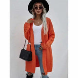 Women's Long Knit Cardigan Sweater-Orange-2