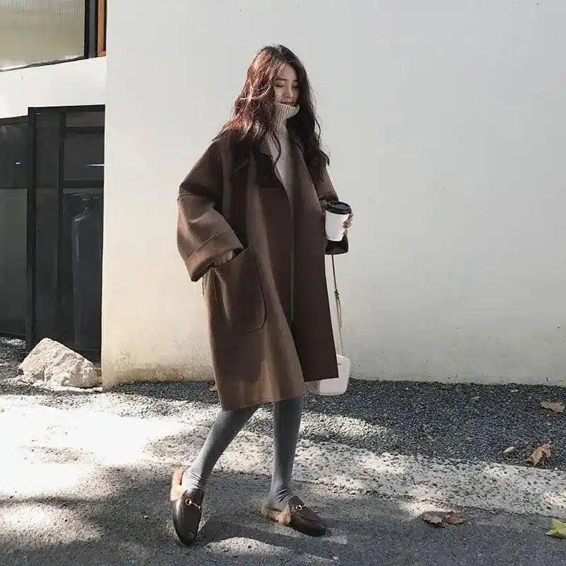 Long coat in woolen coat-Camel-1