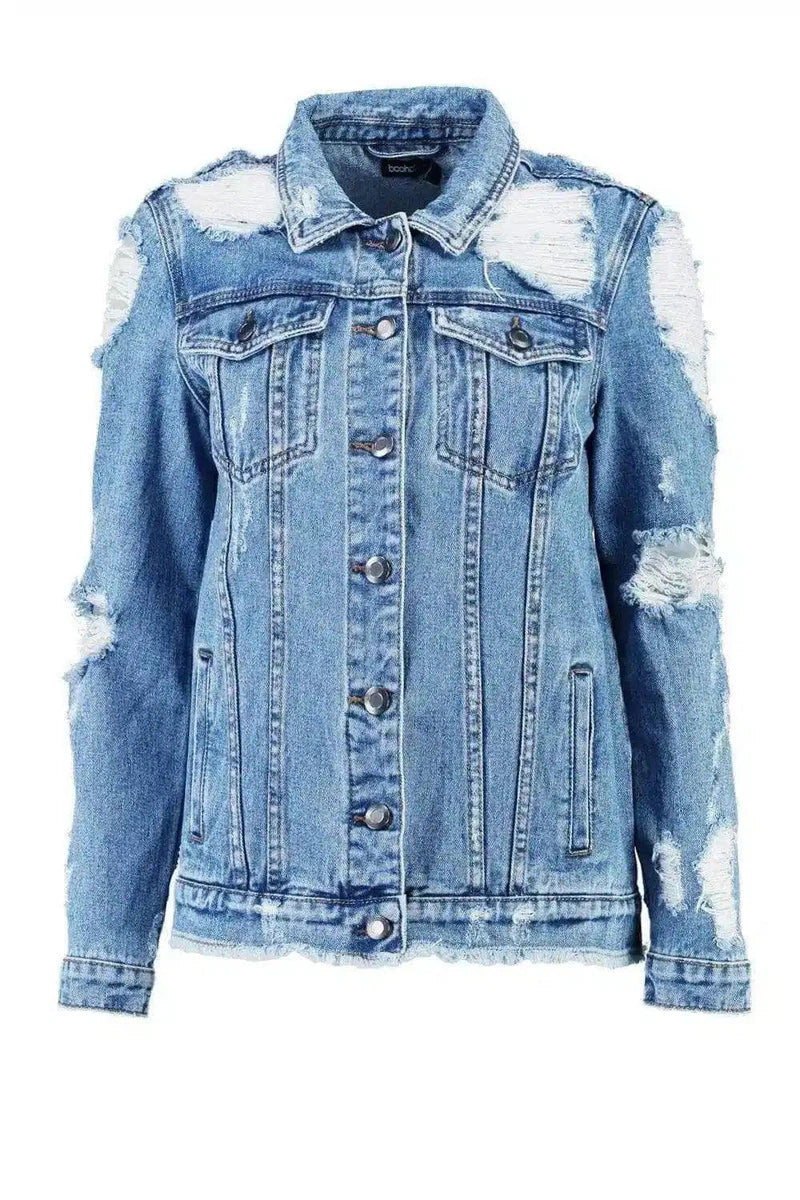 Wide Sleeves Classic Denim Jacket-Blue-1