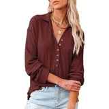 Womens Casual Button-Down Shirt-Red wine-1