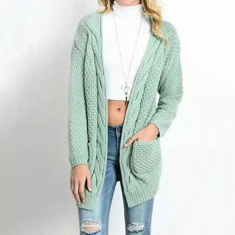 Women's Long Knit Cardigan with Pockets-Bean green-5