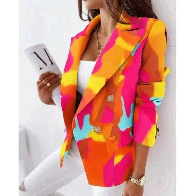 Long-Sleeved Double-Breasted Fashion Print Suit-3color-12