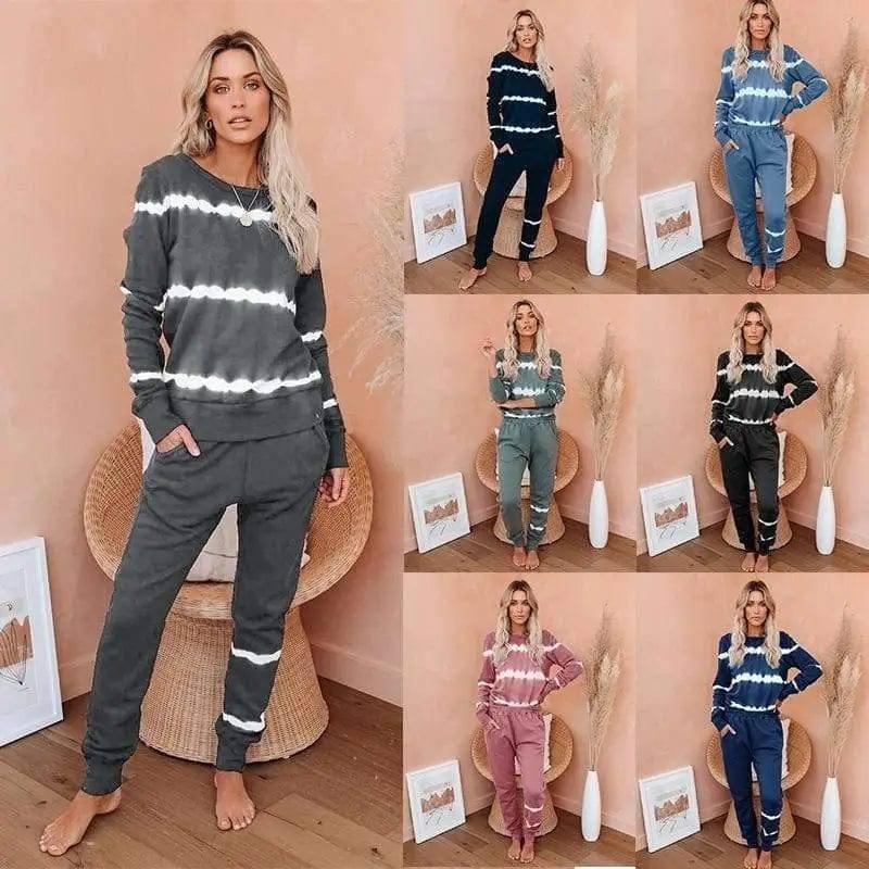 Long-Sleeved Trousers Pair Striped Tie-Dye Gradient Pajamas-1