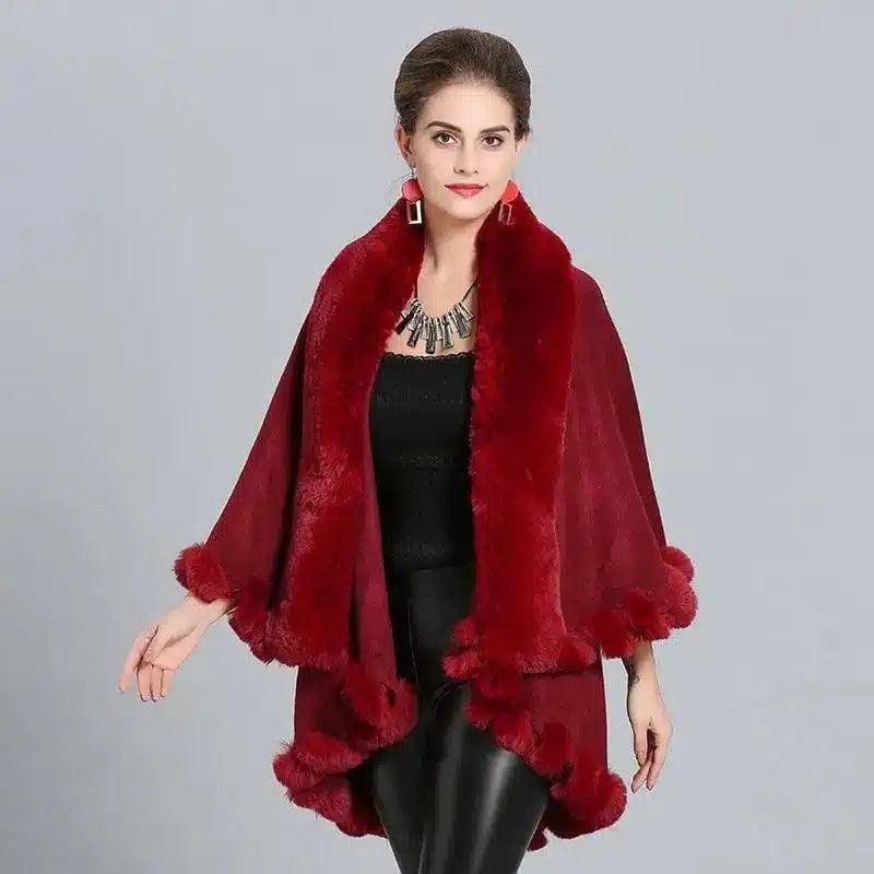 LOVEMI - Lovemi - Loose Fox Fur Collar Double-layer Knitted Shawl