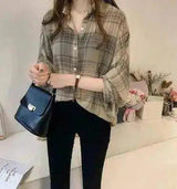 LOVEMI - Lovemi - Loose Plaid Shirt Women's Long-sleeved Hong Kong