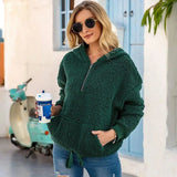 Loose Plush Pullover Socket Solid Color Sweater Coat Women's-Green-6