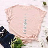 Loose Round Neck and Short Sleeve T-shirt Blouse-Pink-9