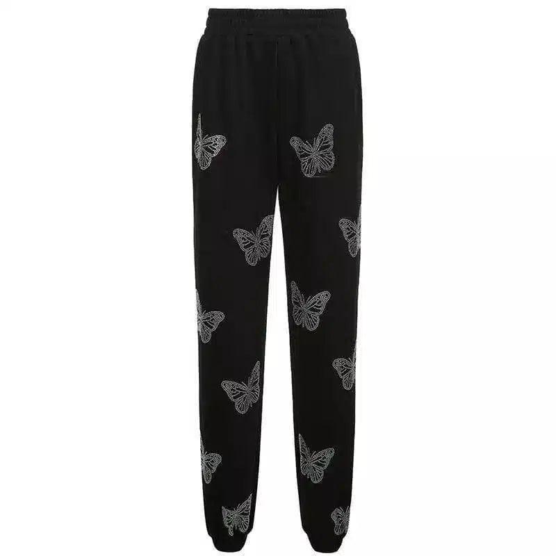 Women's Butterfly Embroidered Tracksuit Set-Pants black-5