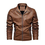 Men Leather Jacket Winter And Autumn Motorcycle PU Warm-Brown-1