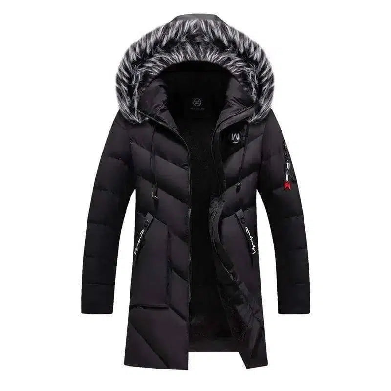 Men's fur collar hooded down jacket-BlackC-5