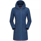 Mid long fleece jacket with hood-Blue-1