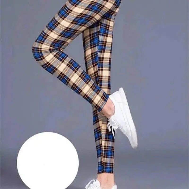 Milk silk check leggings-Blue-1