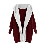 Fleece-Lined Open Front Cardigan-Red-5