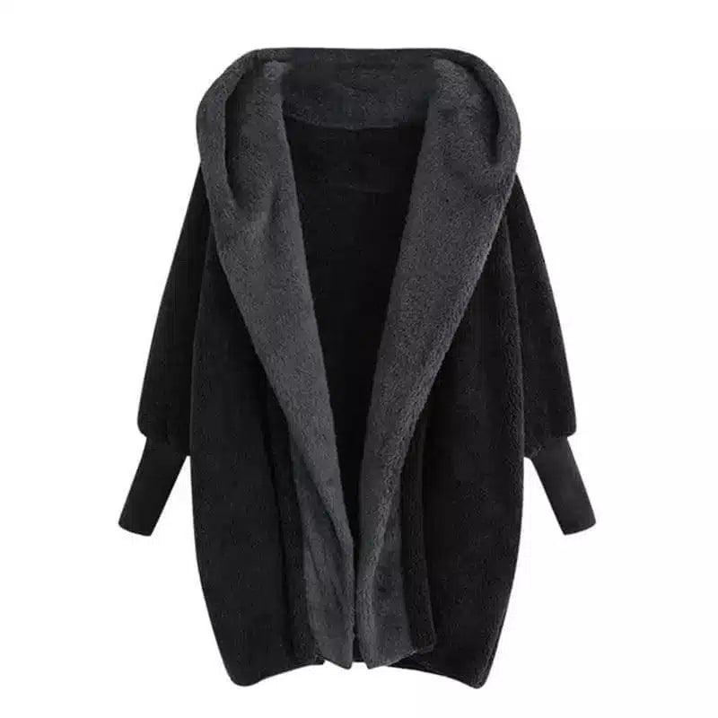 Fleece-Lined Open Front Cardigan-Black-6