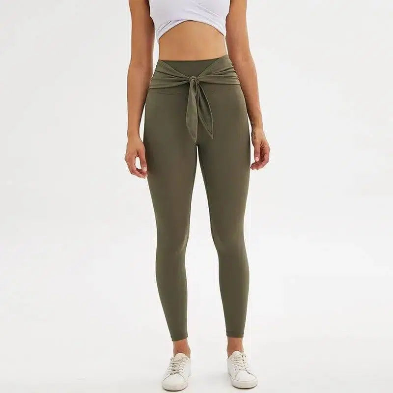 Nine-point legging yoga pants with straps-Army Green-3