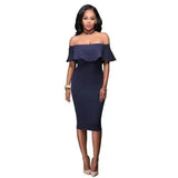 Off Shoulder Ruffles Dress-Navy-19