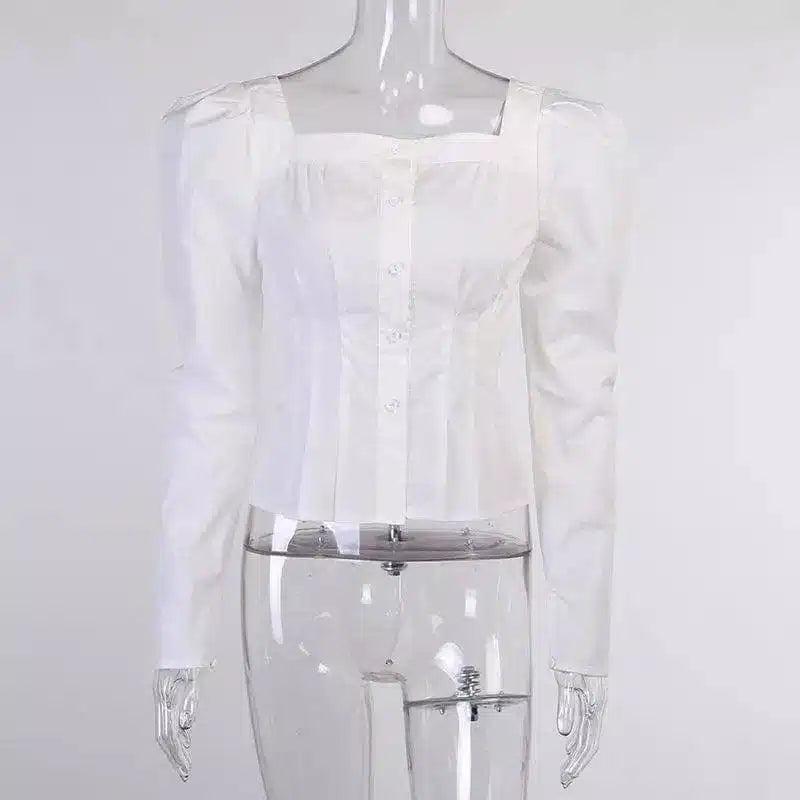 LOVEMI - Lovemi - OOTN Square Neck White Shirt Female Pleated Tunic