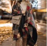 LOVEMI - Lovemi - Plaid Cloak Shawl Dual-Use Woolen Scarf Jacket