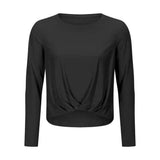 Women's Draped Long Sleeve Blouse for Work-Black-2