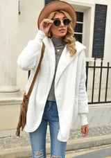 Plush Mid-Length Hooded Jacket-White-4