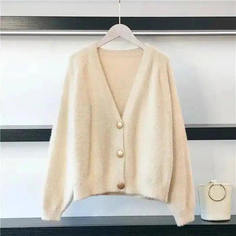 Women's Buttoned Knit Cardigan Sweater-Apricot-8