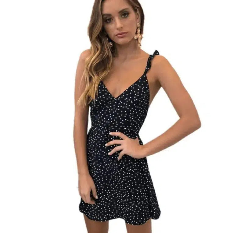 Polka-dot lace-up fashion dress-Black-23