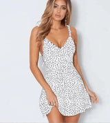 Polka-dot lace-up fashion dress-White-53