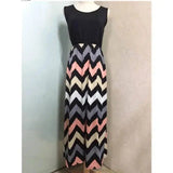 Printed Waves Stripe Long Skirt Dress-Blackpink-19