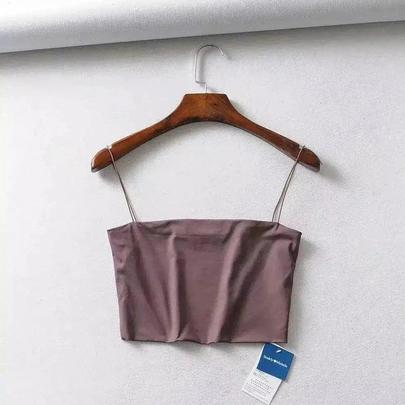 Womens Spaghetti Strap Crop Tops-Coffee-5