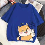 Cute Cartoon Dog Graphic Tee for Casual Wear-Blue-12