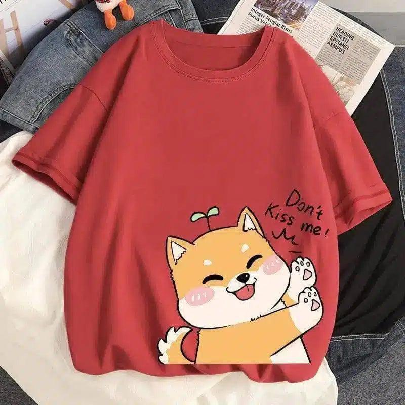 Cute Cartoon Dog Graphic Tee for Casual Wear-Brick red-2