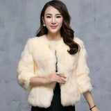 Rabbit fur grass imported seven-quarter sleeve short coat-Beige-5