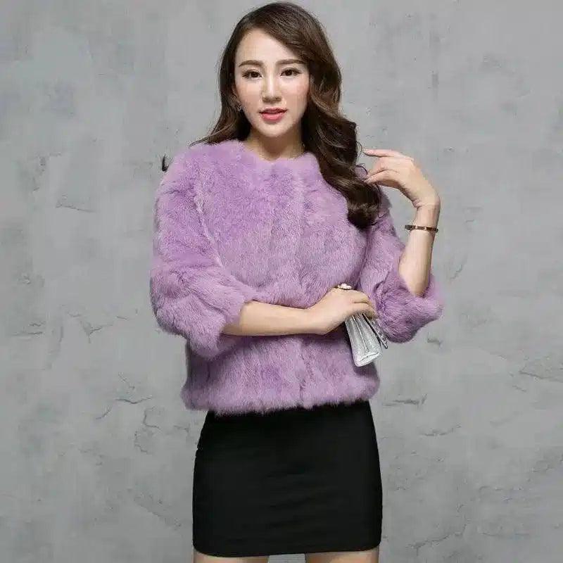 Rabbit fur grass imported seven-quarter sleeve short coat-Violet-8