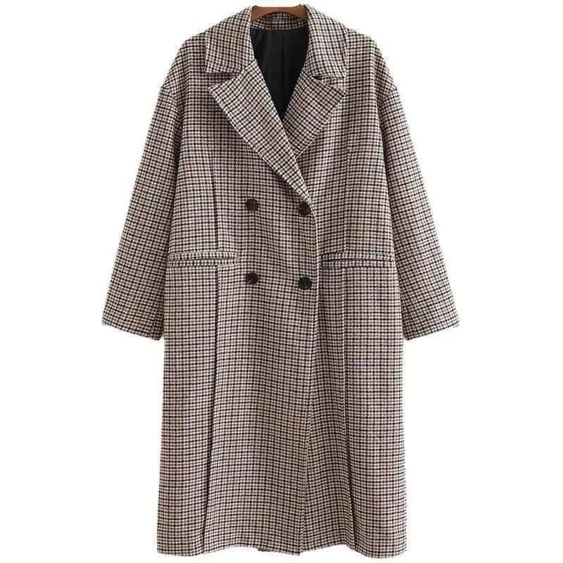 LOVEMI - Lovemi - Retro Wild Long Houndstooth Woolen Coat