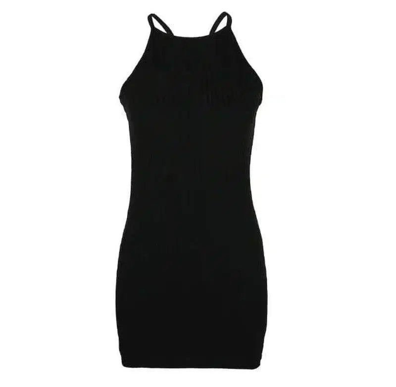 Ribbed small suspender dress-Black-27