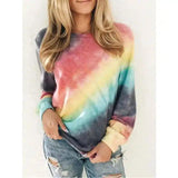 Tie-Dye Crewneck Casual Women's Sweatshirt-Red-4